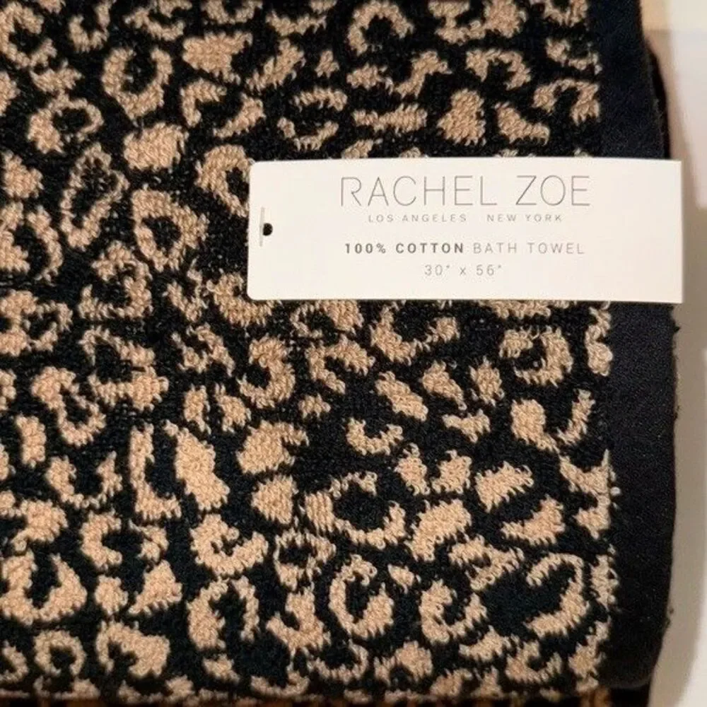 NWT Rachel Zoe 8 Piece 100% Cotton Bath Towel Set Black Tan Leopard Animal Print